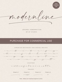 the modern line font and cursive script for commercial use, including handwritten letters