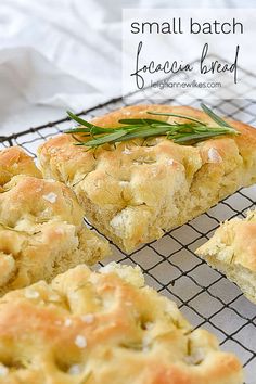 small batch focaccia bread on a cooling rack