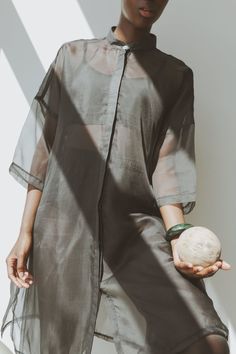 OR Organza Big Shirt - Grey | Garmentory Organza Shirt Outfit, Organza Shirt, Fashion Dictionary, Big Shirt, Sheer Fashion, Pink Chiffon, Oversized Shirt, Fashion Drawing