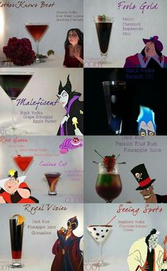 many different types of cocktails are shown in this collage with names and pictures