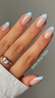 Ongles Baby Blue, Nail Design Gold, Light Blue Nail Designs, Light Blue Nails, Baby Blue Nails, Purple Nail, French Tip Acrylic Nails, French Nail Designs