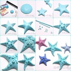 there are many starfishs that have been made out of fondant