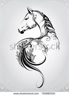 horse head with floral ornament on white background