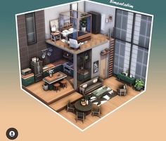 an image of a living room and dining area in a house model with furniture on the floor