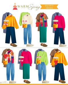 Winter 2024 Capsules by Color Palette — Created Colorful Winter Color Palette Outfits, Colorful Capsule Wardrobe, Bright Winter Color Palette, Postpartum Wardrobe, Warm Spring Color Palette, True Spring Color Palette, Warm Spring Outfits, Created Colorful, True Spring Colors