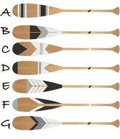 four different types of paddles with arrows on them