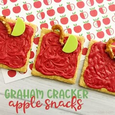 graham cracker apple snacks with apples on them and the words graham cracker apple snacks