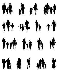 silhouettes of people walking with their children