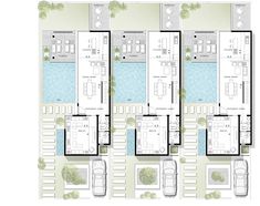 the floor plan for an apartment complex with swimming pool and parking lot in front of it