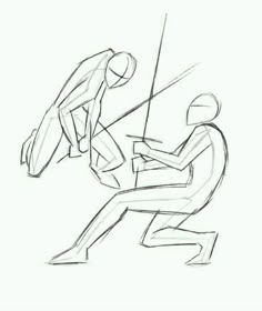 a drawing of two people in the same position, one is holding onto another person's arm