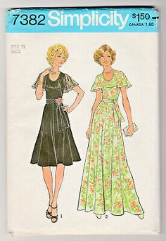 Simplicity 7382 Vintage 1976 Dress Sz 12 Sewing Pattern Retro Party Dress Uncut  | eBay Wrap Dress Sewing Patterns, Gown Sewing Pattern, Simplicity Patterns Dresses, Evening Gown Dresses, 1970s Dresses, Miss Dress, Fashion Sewing Pattern, Simplicity Sewing Patterns, Sewing Pattern Sizes