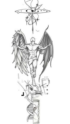 a drawing of a man with wings on his back