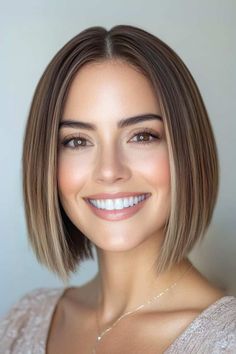 Save this pin for the best blunt bob haircuts. If you're ready to find a sharp, blunt bob haircut that feels like it was made just for you, check out these stunning styles! Gradual Bob, Sharp Bob Haircut, Chin Bob Haircut, December Hair, Fine Hair Styles For Women, Brown Bob, Choppy Bob Haircuts