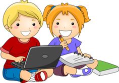 two children sitting on the floor with a laptop computer in front of them, both smiling