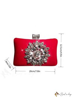 BirdinBag - Compact Red Rhinestone Box Bag - Mini Neon Accent Red Rectangular Box Bag, Elegant Red Pouch Box Bag, Red Handheld Bag For Events, Red Rectangular Box Bag For Evening, Red Rectangular Evening Box Bag, Elegant Red Rectangular Case Bag, Red Rectangular Evening Pouch, Red Square Evening Bag, Elegant Red Rectangular Box Bag