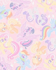 a pink background with many little ponys on it