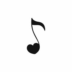 a black and white photo of a musical note with a heart on the bottom right hand corner