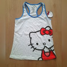 New With Tags Hello Kitty Sanrio Y2k Kawaii Tank Top Size Medium Cute Stretch Cotton Tank Top, Fitted Sleeveless Tops With Cat Print, Hello Kitty Y2k Summer Top, Kawaii Fitted Sleeveless Top, Fitted Cotton Hello Kitty Top, Fitted Sleeveless Kawaii Top, Stretch Summer Top For School, Summer School Stretch Top, Stretch Tops For School In Summer