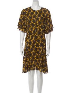 Michael Kors Collection Shift DressYellowFloral PrintRuffle & Keyhole AccentsShort Sleeve with Crew NeckConcealed Zip Closure at BackFit:Dresses by Michael Kors Collection typically fit true to size. Michael Kors Floral Georgette Dress Orange, Michael Kors Dress Print Greek, Michael Kors Collection, Knee Length Dress, Knee Length, Print Patterns, Short Sleeve Dresses, Tunic Tops, A Line