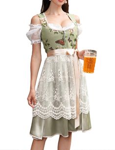 PRICES MAY VARY. Dress&apron: 100% polyester; Blouse: 95% polyester, 5% spandex. Imported Zipper closure Hand Wash Only Material: Soft comfortable knit fabric. Chic lace design nice to wear for holiday activities. Features: 3 piece/ square neck/ zip up/ off shoulder blouse/ floral dirndl dresses/ drawstring belt/ knee length/ slim fit oktoberfest costumes. The zipper and floral design with lace is more unique for carnival party, make you looks elegant and attractive~ Occasion: Suitable for oktob German Outfits Women, Oktoberfest Costume Women, Costumes Plus Size, Carnival Outfit, Oktoberfest Halloween, Carnival Dress, Oktoberfest Costume, German Outfit, German Dress