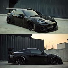 two different views of a black sports car