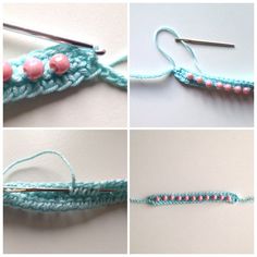 four pictures showing how to crochet the stitches