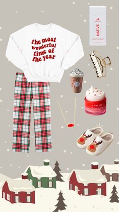 Christmas Outfit Ideas For Women Comfy, Christmas Putfit, Cristmass Aesthetic Outfit, Crismas Outfits, Christmas Outfit Teens, Cute Christmas Pajamas For Teens, Christmas Pj Pants Aesthetic