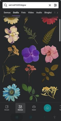 an iphone screen with flowers and leaves on it