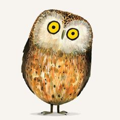 an owl with yellow eyes is standing on one leg