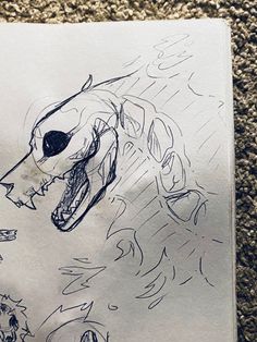 a drawing of a dog with its mouth open