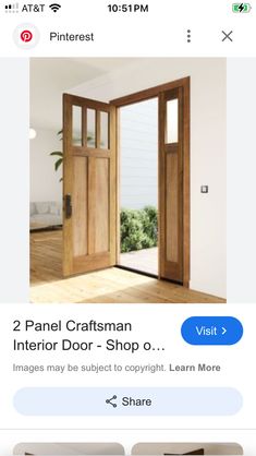 an iphone screenshot of the interior door shop on pinterest, which is open to two panel craftsman's doors