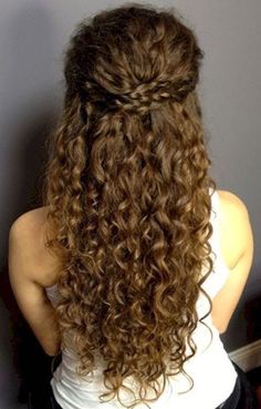 Cheer Hairstyles, Cross Braids, Curly Natural Curls, Down Curly Hairstyles, Curly Updos, Curly Hair Half Up Half Down, Wedding Hair Half, Long Length Hair