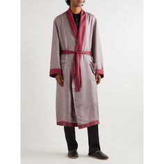 Sulka's shawl-lapel robe is patterned with the same geometric floral print as its iconic ties. It's been crafted in Italy from silk-twill and trimmed with red satin to match the coordinating belt. Wear it when you kick back with your morning coffee at the weekend. Black Silk Robe, Robe For Men, Mens Nightwear, Men's Robes, Silk Robe, Pajama Robe, Sleepwear & Loungewear, Silk Twill, Red Satin