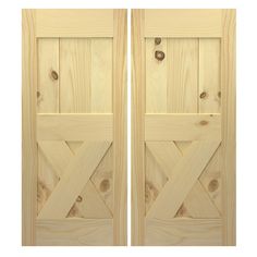 two wooden doors are shown side by side