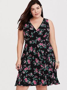 Plus Size Black Floral Jersey Knit Skater Dress, EASY TROPICAL, alternate Knit Skater Dress, Women In India, Swimming Suit, Lace Skater Dress, Fashion Group, Only Fashion, Jersey Knit Fabric, Shopping Store, Popular Style