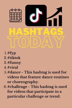 the hashtags today poster is shown in black and yellow, with an arrow pointing up