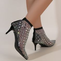 Category:Boots,Heels; Upper Materials:PU; Embellishment:Rhinestone,Sequin,Sparkling Glitter; Season:Fall,Winter; Heel Type:Stiletto; Gender:Women's; Size Suggestion:standard size, select your usual size; Toe Shape:Pointed Toe; Type:Booties Ankle Boots; Style:Sexy,Fashion; Heel Height(inch):2-3; Outsole Materials:Rubber; Occasion:Daily,Work,Outdoor; Closure Type:Zipper; Pattern:Solid Color; Listing Date:09/04/2023; Production mode:External procurement; 2024 Trends:Stilettos,Sexy Boots,Plus Size,Sparkling Shoes,Booties Ankle Boots,Bling Bling; Size chart date source:Provided by Supplier.; Heel Height:Mid Heel Glamorous Ankle-high Heels For Party Season, Winter Party Heels With Low Heel, Winter Party Low Heel Shoes, Ankle-high Embellished Heels For Night Out, Embellished Ankle-high Heels For Night Out, High Heels With Rhinestone Rivets, Party Heels With Rhinestone Rivets And Round Toe, Ankle-high Rhinestone Evening Heels, High Heels With Rhinestone Rivets For Party