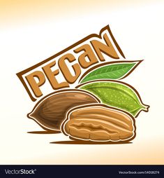 pecan nuts with leaves and the word pecan