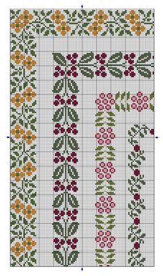 a cross stitch pattern with flowers and leaves