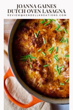 a close up of a casserole in a pan with green onions