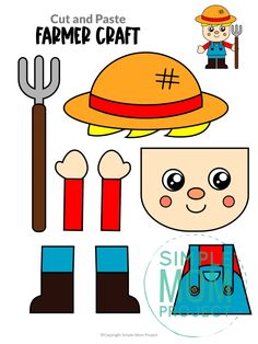 cut and paste paper craft set with construction hats, gloves, shovels and tools