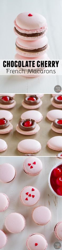 chocolate cherry macaroni and cheese sandwiches on a baking sheet with red icing