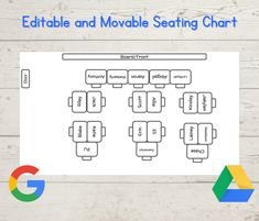 the editable and movable seating chart is displayed on a white background with google logo