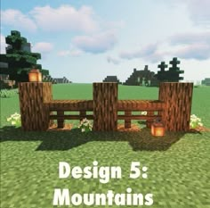 an image of a wooden bench and table in the middle of a field with text overlay that reads design 5 mountains