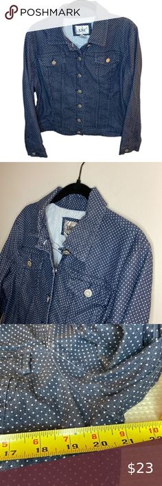 LIVE A Little Navy w/White Dot Denim-Like LS Jacket with Stretch Women's Large