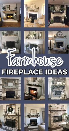 a collage of fireplaces and couches with the words farmhouse house fireplace ideas