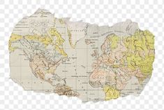 an old world map with the countries in yellow and brown, transparent background png