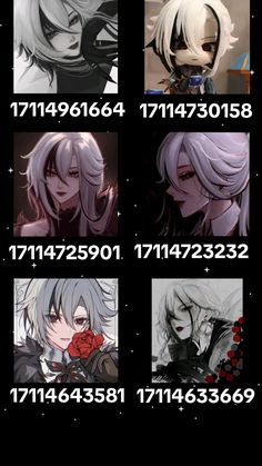 an anime character with white hair and black eyes, in four different positions on the same page