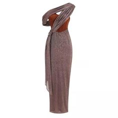 From the perspective of someone who likes to take risks, get ready to sizzle in this One Shoulder Draped Glitter Long Dress. This daring and elegant dress boasts a brown corset that cinches your waist, a sparkly backless design that will turn heads, and a bodycon maxi silhouette for a slim and alluring look. Perfect for evening parties and any season, this dress features a slight stretch and is made with durable polyester fabric. Dare to stand out with the bold one-shoulder sleeve and dramatic d Glamorous Brown Dresses For A Night Out, Glamorous Brown Party Dress, Fitted Brown Evening Dress For Party, Brown Fitted Evening Dress For Party, Fitted Brown Evening Dress, Waistline Dress, Brown Corset, Evening Party Gowns, Bodycon Maxi Dresses