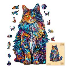 an image of a cat that is made out of colorful paper and has lots of cats on it